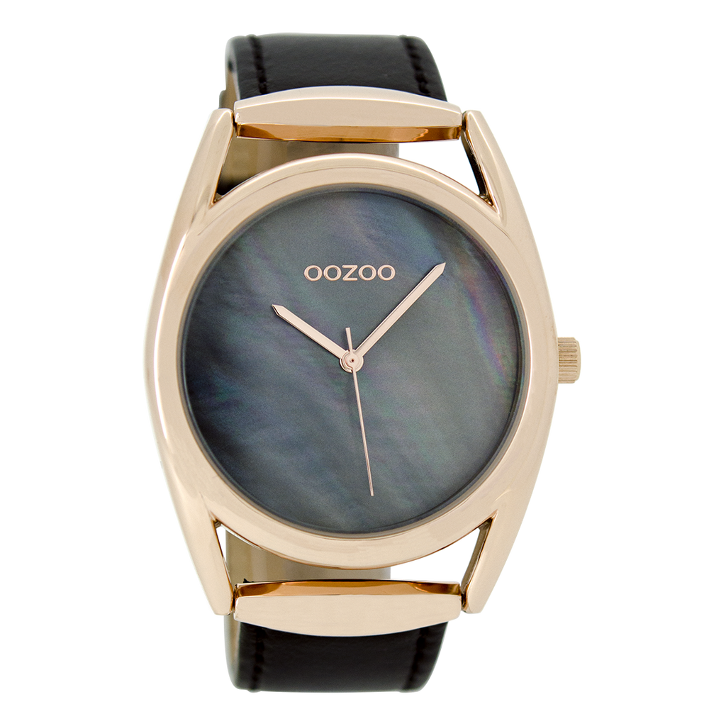 Rosé goudkleurige OOZOO horloge met zwarte leren band - C9169