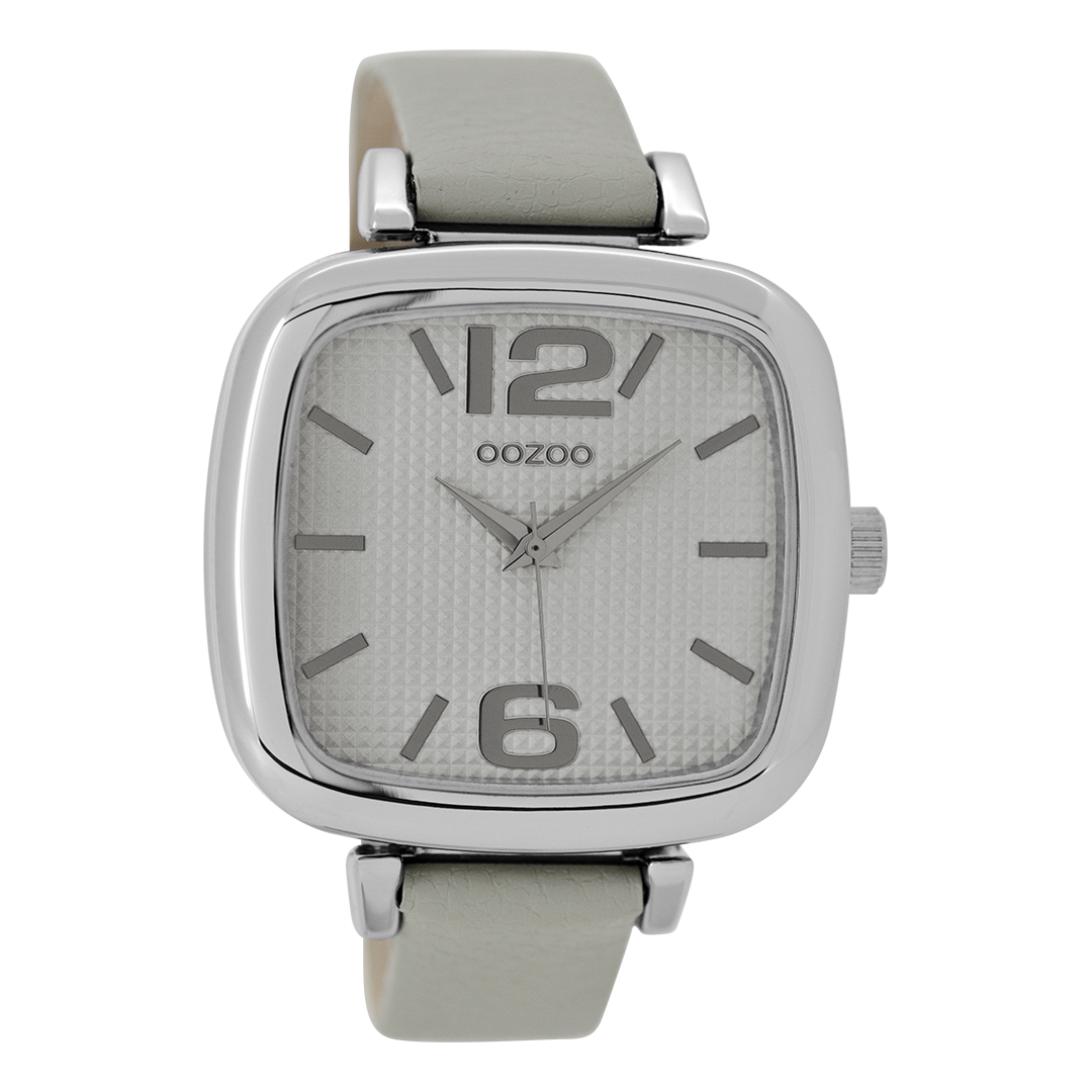 Silver coloured OOZOO watch with stone grey leather strap - C9180