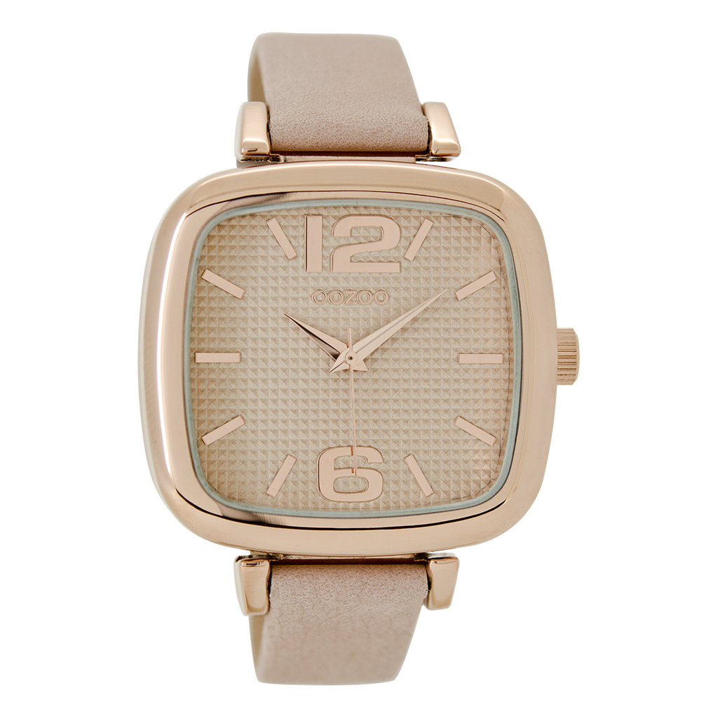 Rosé goudkleurige OOZOO horloge met poeder roze leren band - C9181