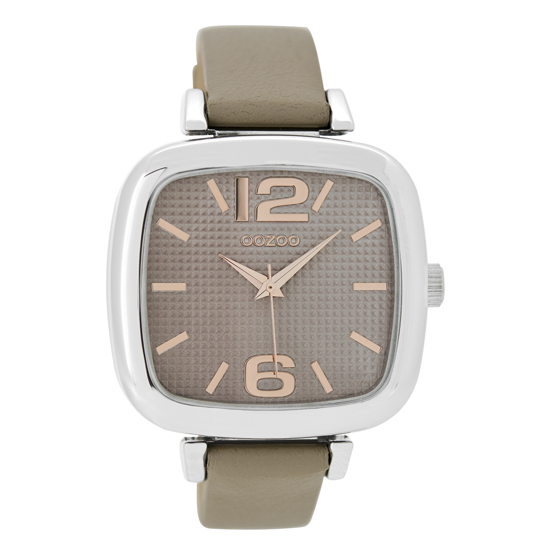Silver coloured OOZOO watch with taupe leather strap - C9182