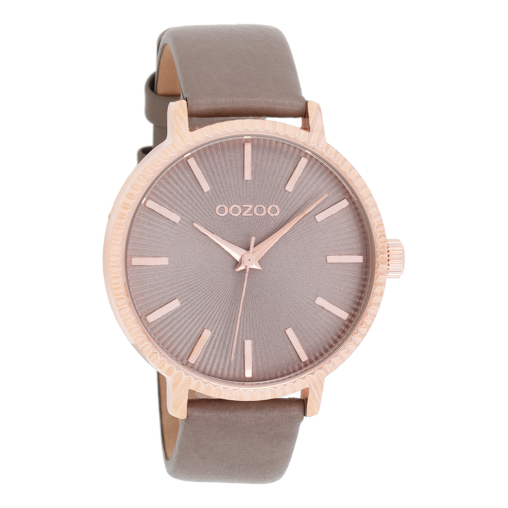 Rose gold coloured OOZOO watch with taupe leather strap - C9197