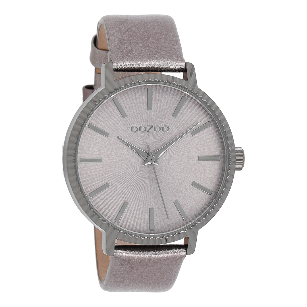 Titanium OOZOO watch with silver coloured leather strap - C9198