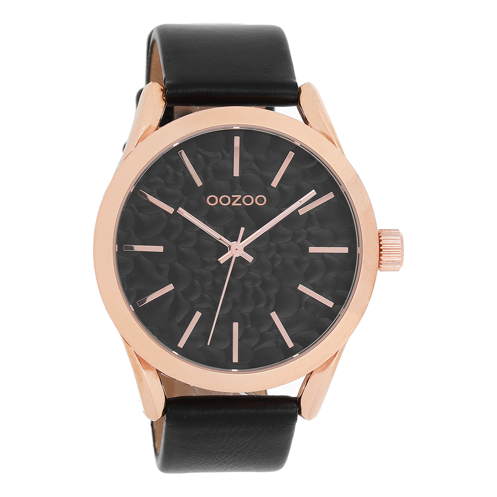 Rosé goudkleurige OOZOO horloge met zwarte leren band - C9474