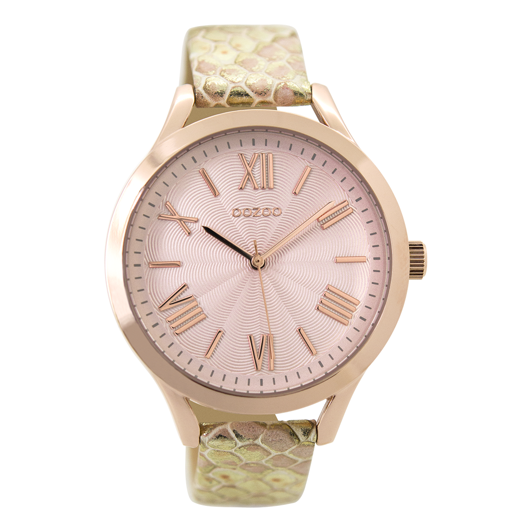 Rose gold coloured OOZOO watch with gold coloured leather strap - C9478