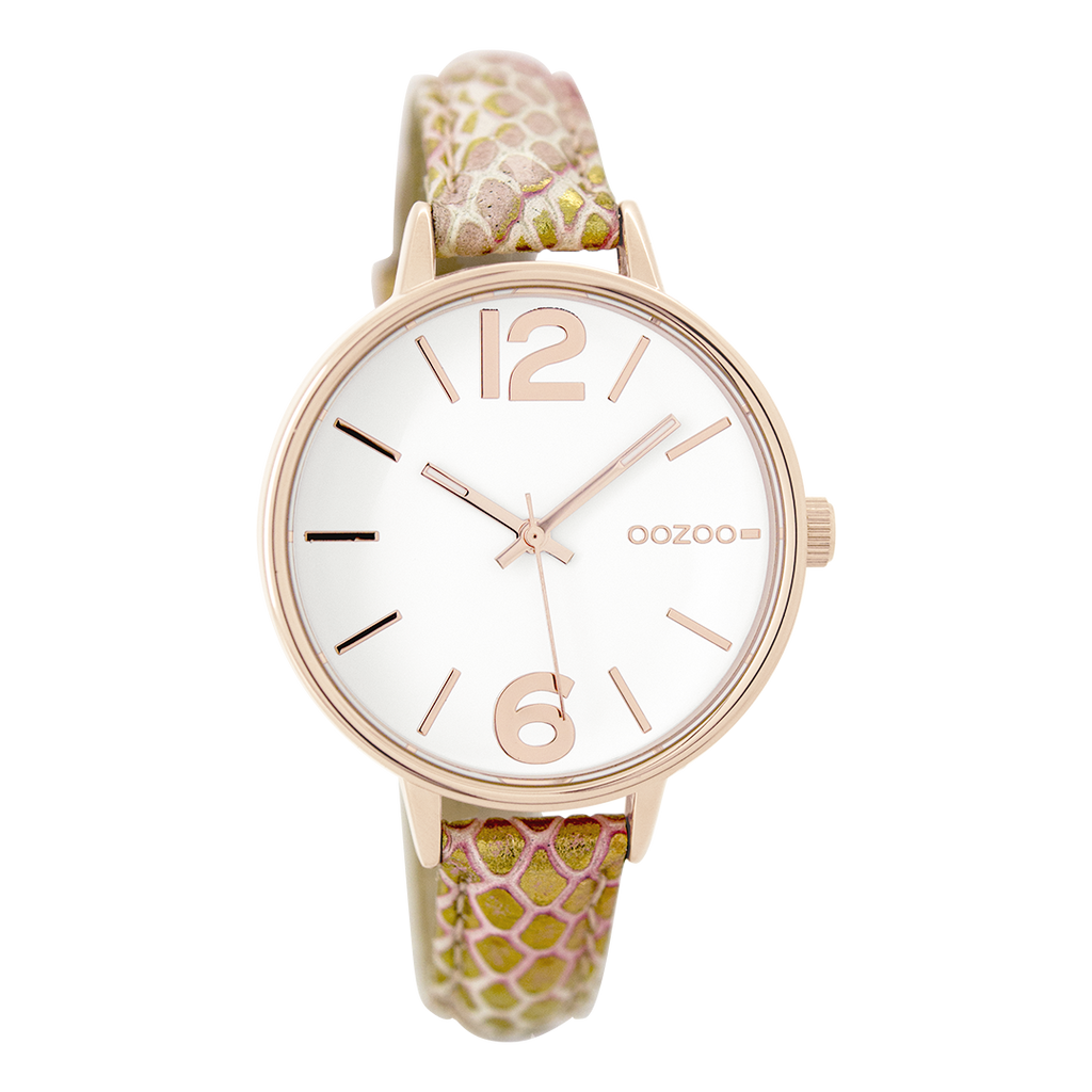Rose gold coloured OOZOO watch with pink leather strap - C9481