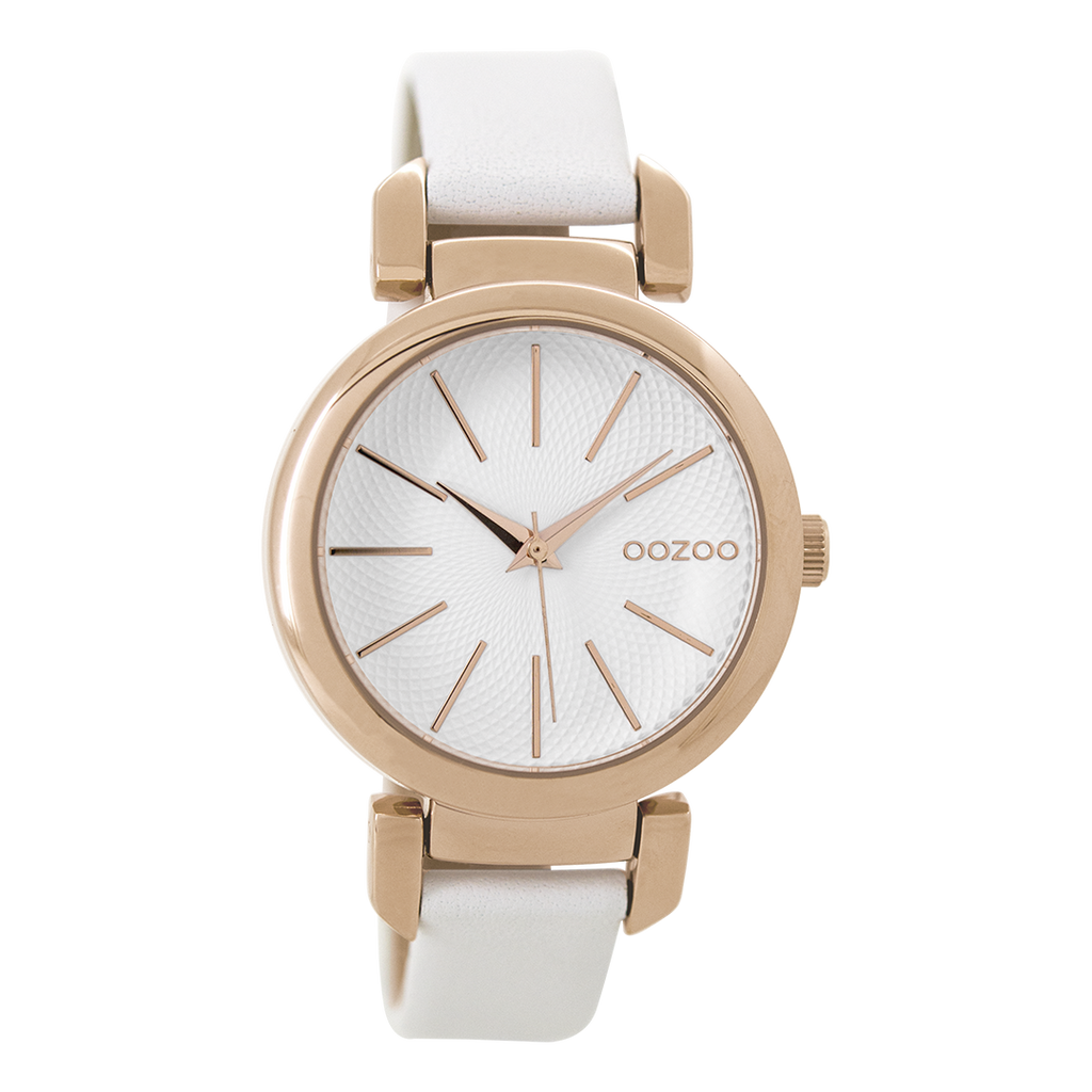 OOZOO Montre en couleur or rose avec bracelet en cuir en blanc - C9485