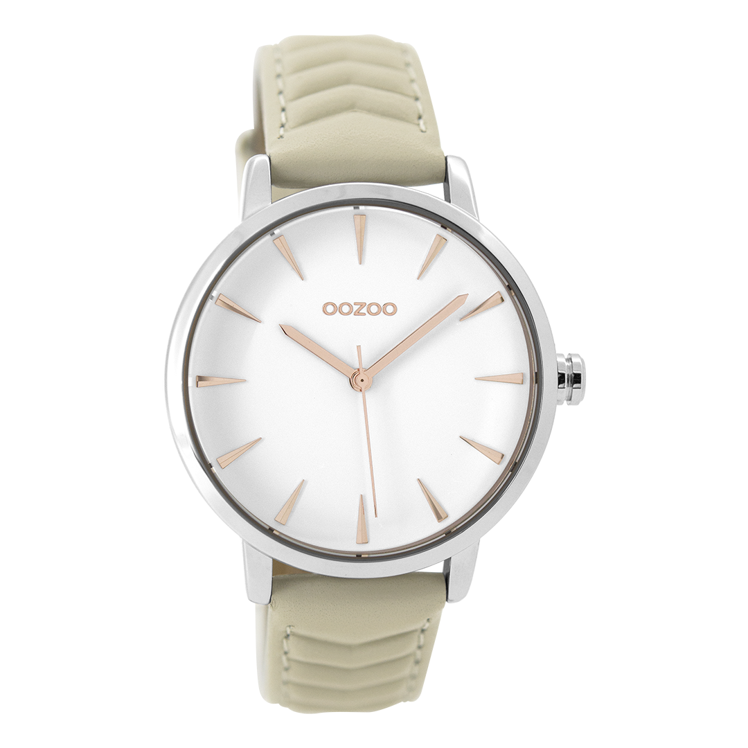 Silver coloured OOZOO watch with sand leather strap - C9505