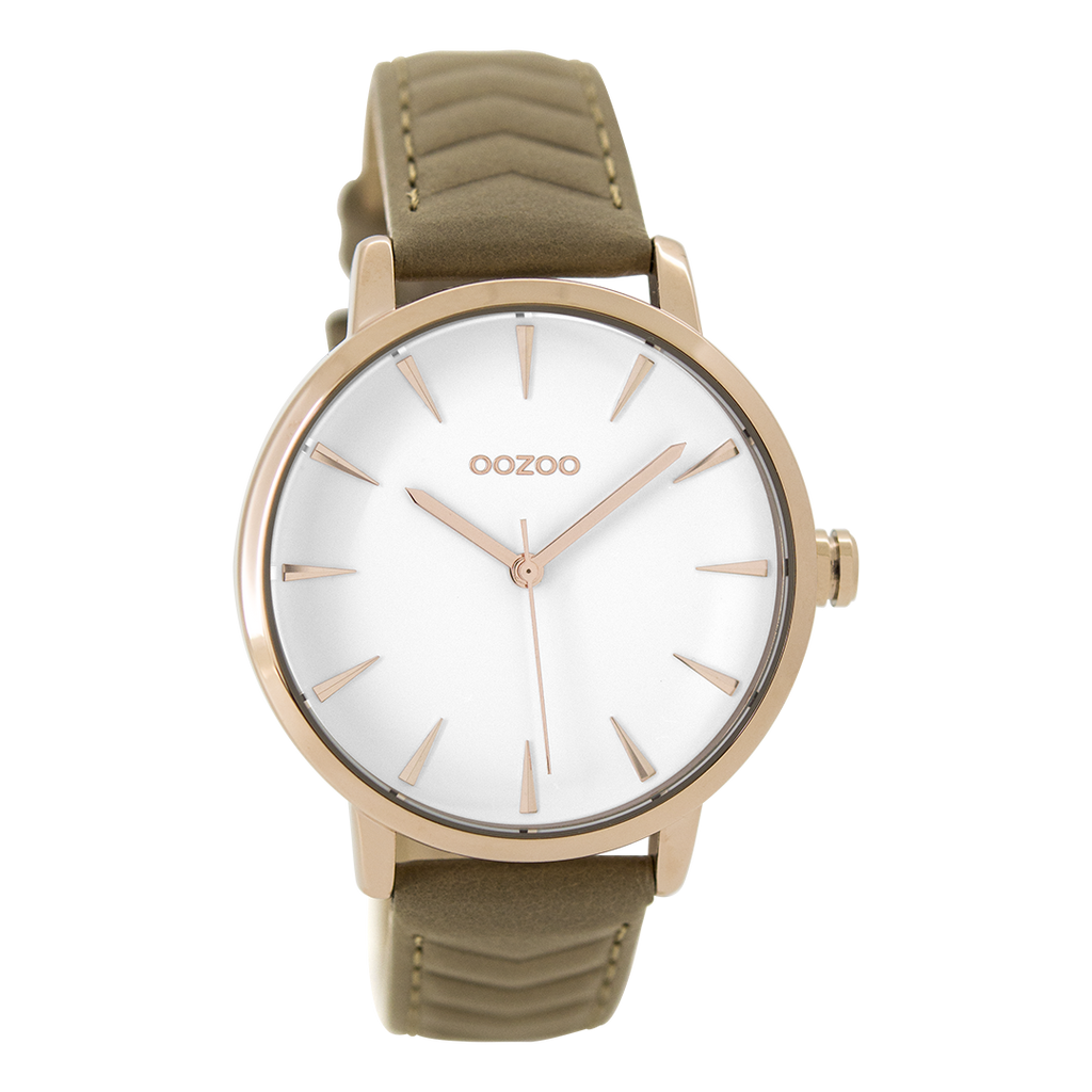 Rosé goudkleurige OOZOO horloge met taupe leren band - C9508