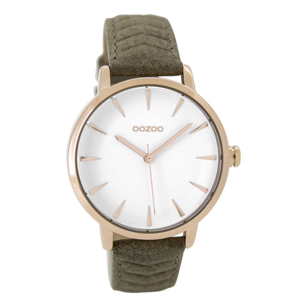 Rosé goudkleurige OOZOO horloge met bruine leren band - C9509