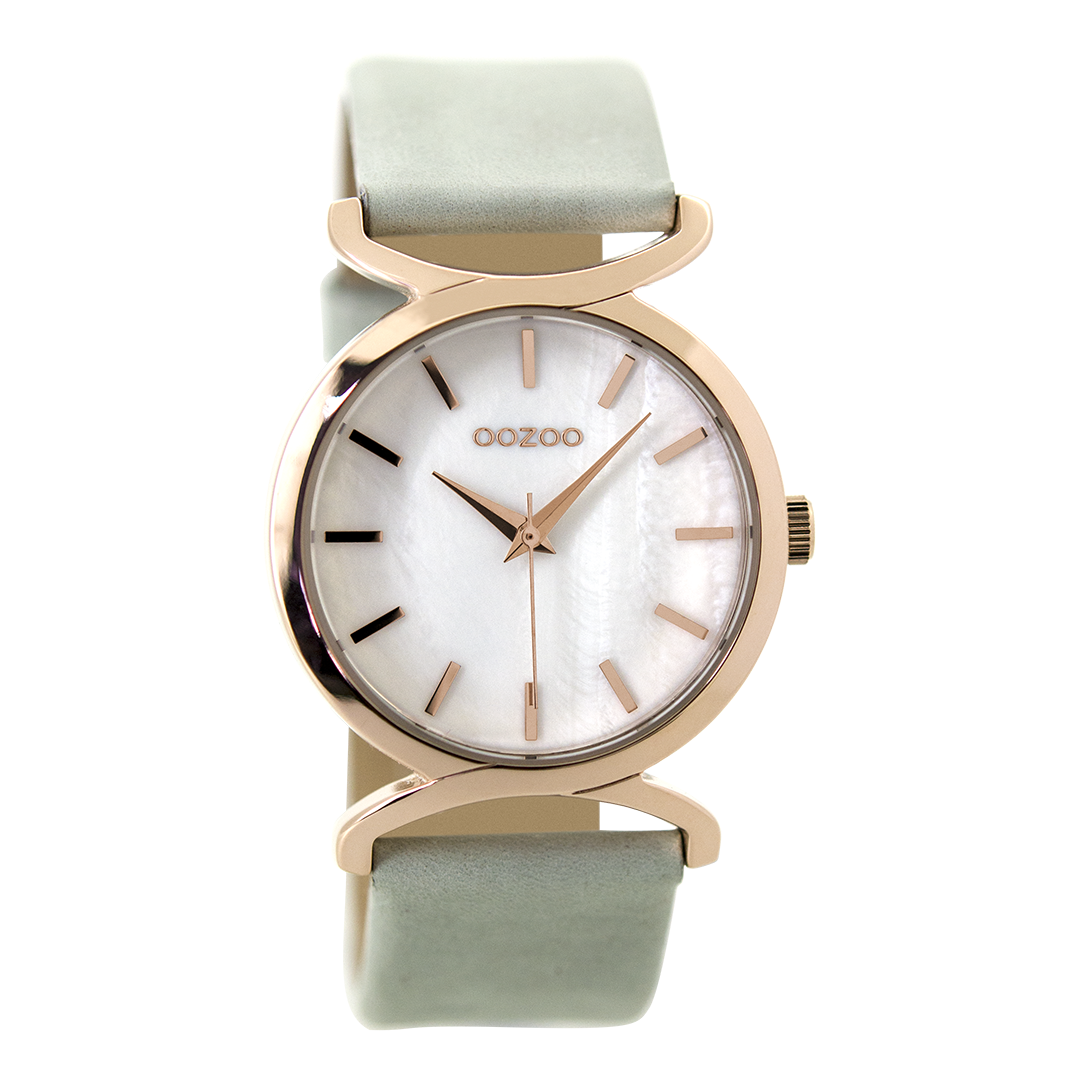 Rose gold coloured OOZOO watch with light blue leather strap - C9527
