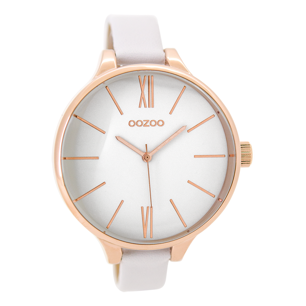 Rosé goudkleurige OOZOO horloge met witte leren band - C9540