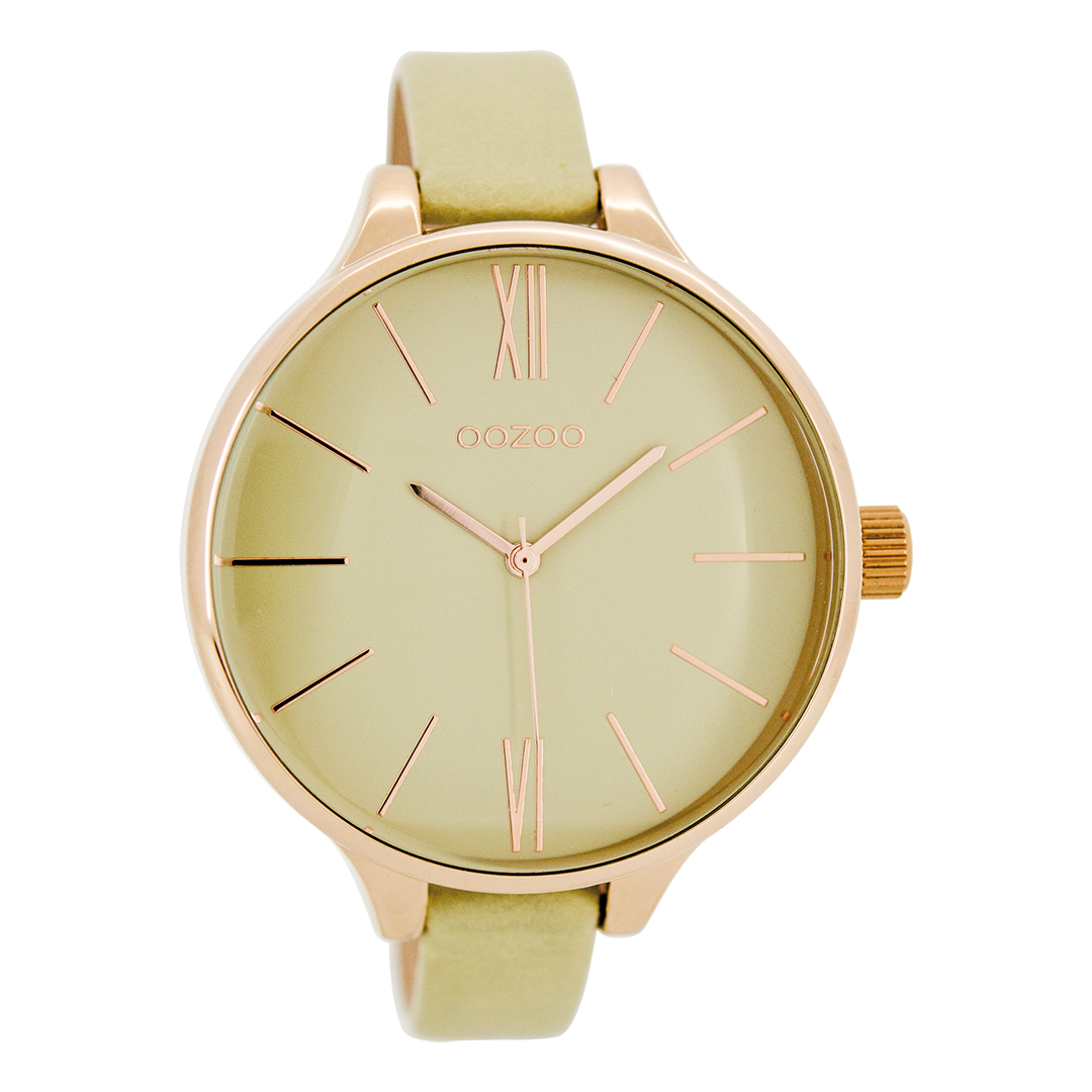 Rose gold coloured OOZOO watch with sand leather strap - C9541