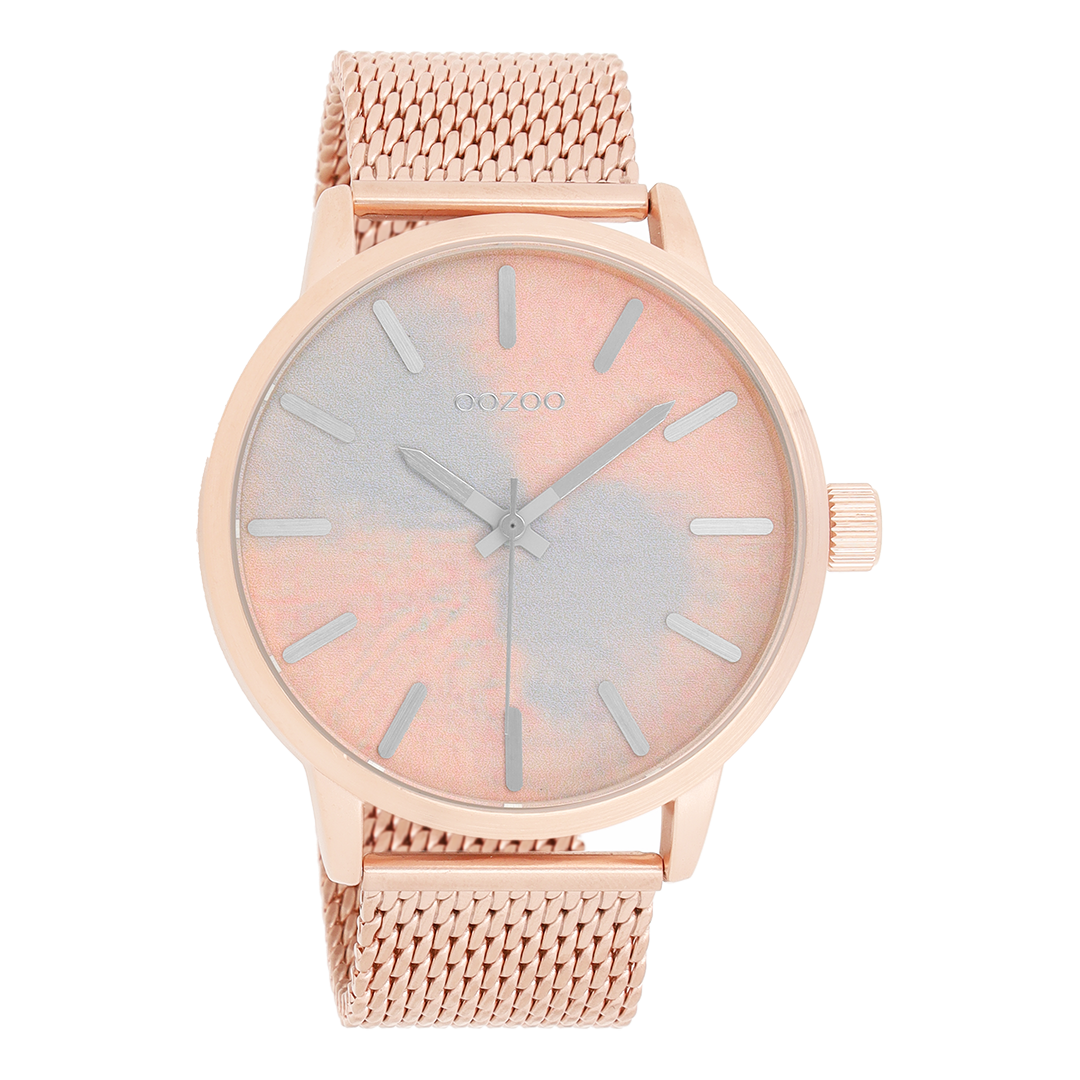 Rosé goudkleurige OOZOO horloge met metalen mesh armband - C9658
