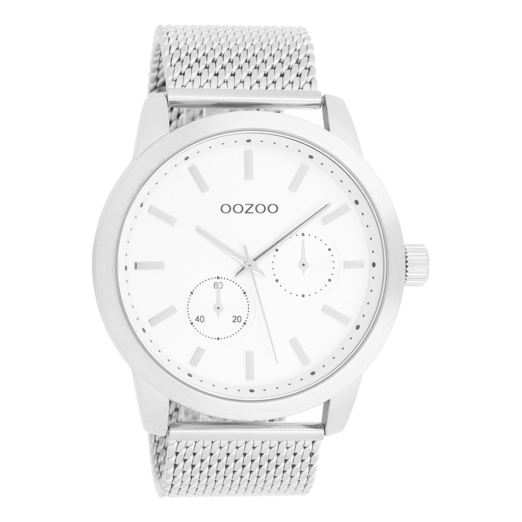 Zilverkleurige OOZOO horloge met metalen mesh armband - C9661