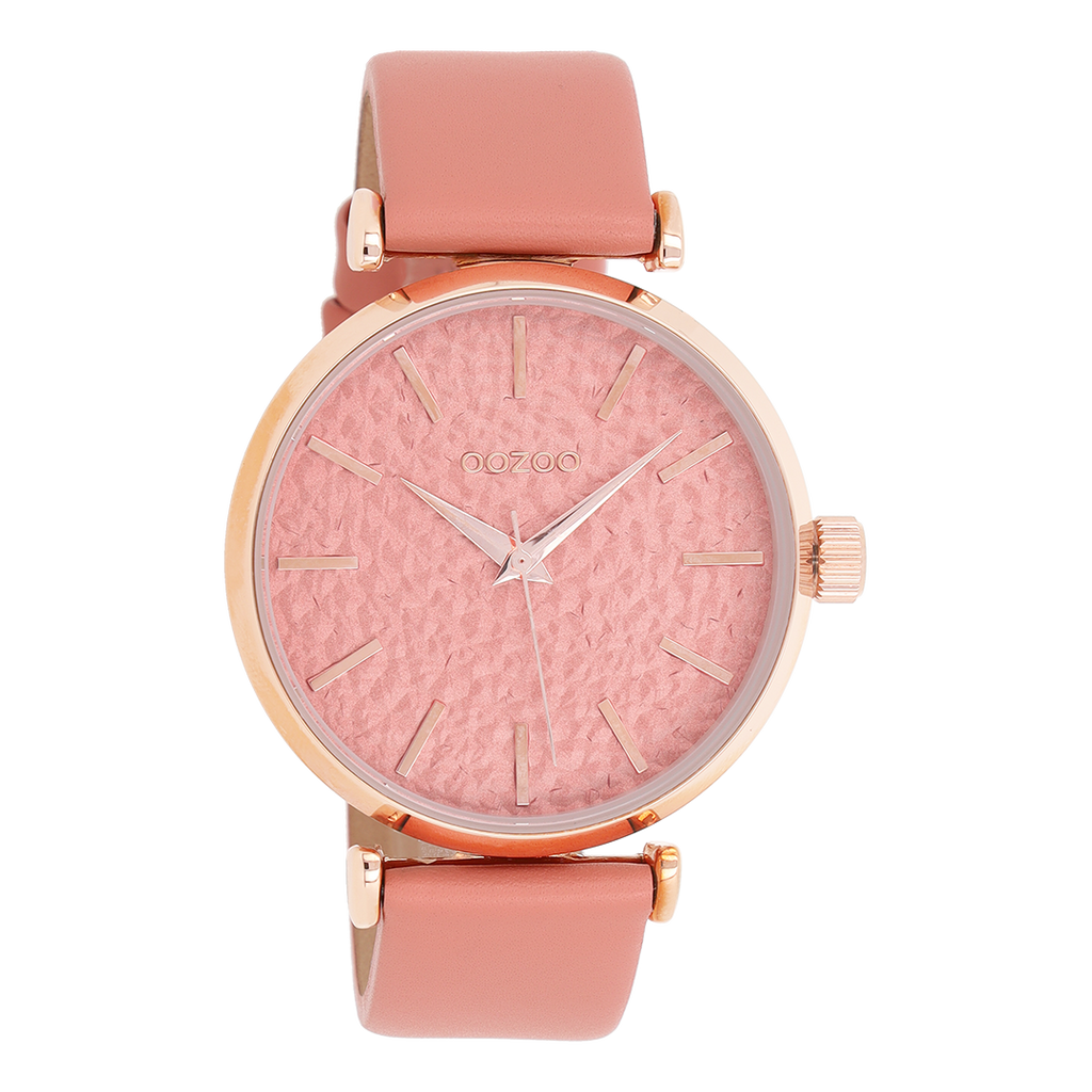 Rosé goudkleurige OOZOO horloge met perzik roze leren band - C9667