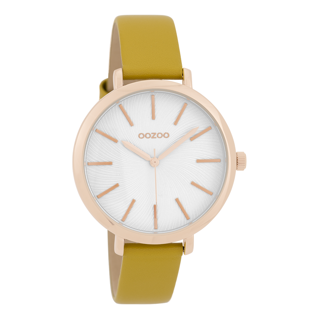 Rose gold coloured OOZOO watch with mustard yellow leather strap - C9697