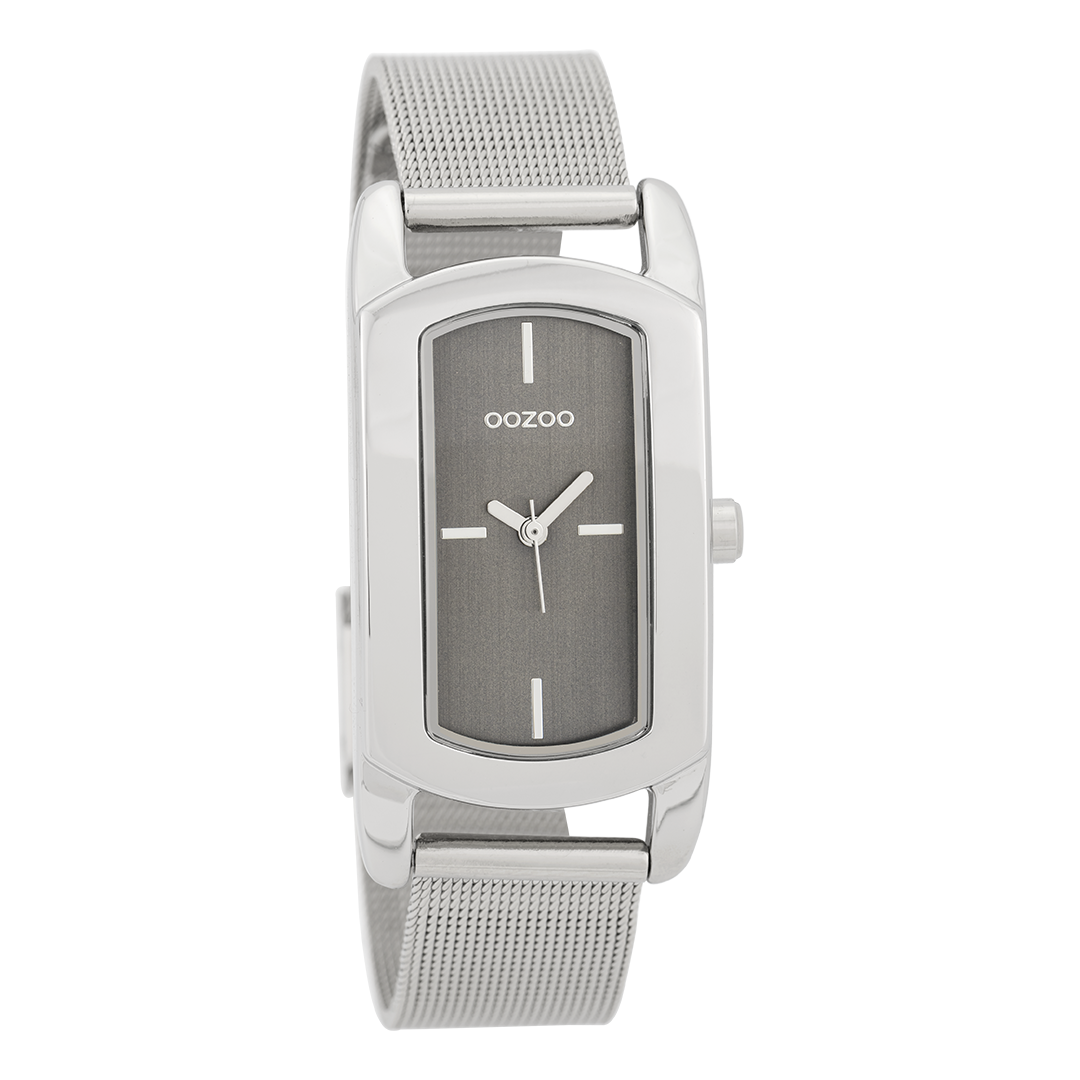 Silver coloured OOZOO watch with metal mesh bracelet - C9703