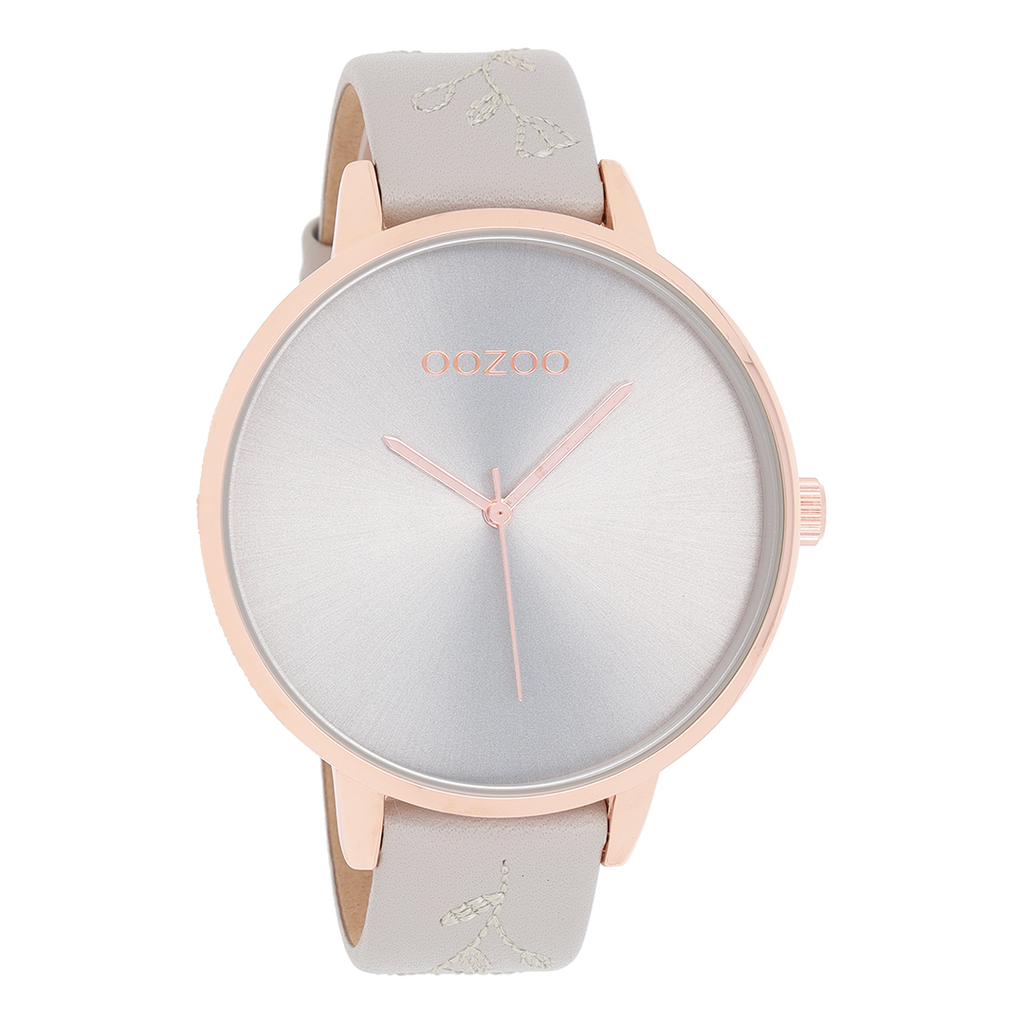 Rosé goudkleurige OOZOO horloge met licht grijze leren band - C9715