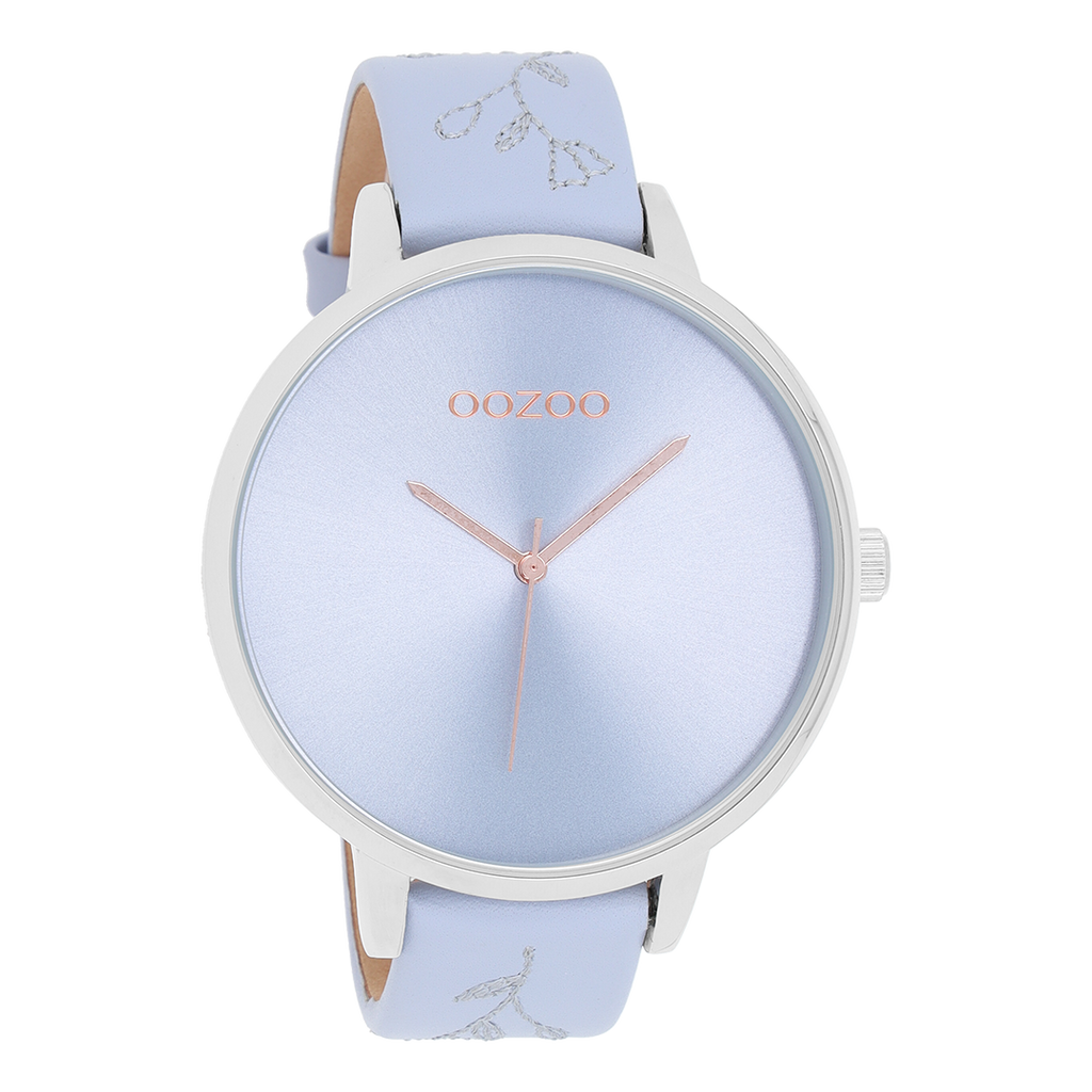 Zilverkleurige OOZOO horloge met lila leren band - C9716
