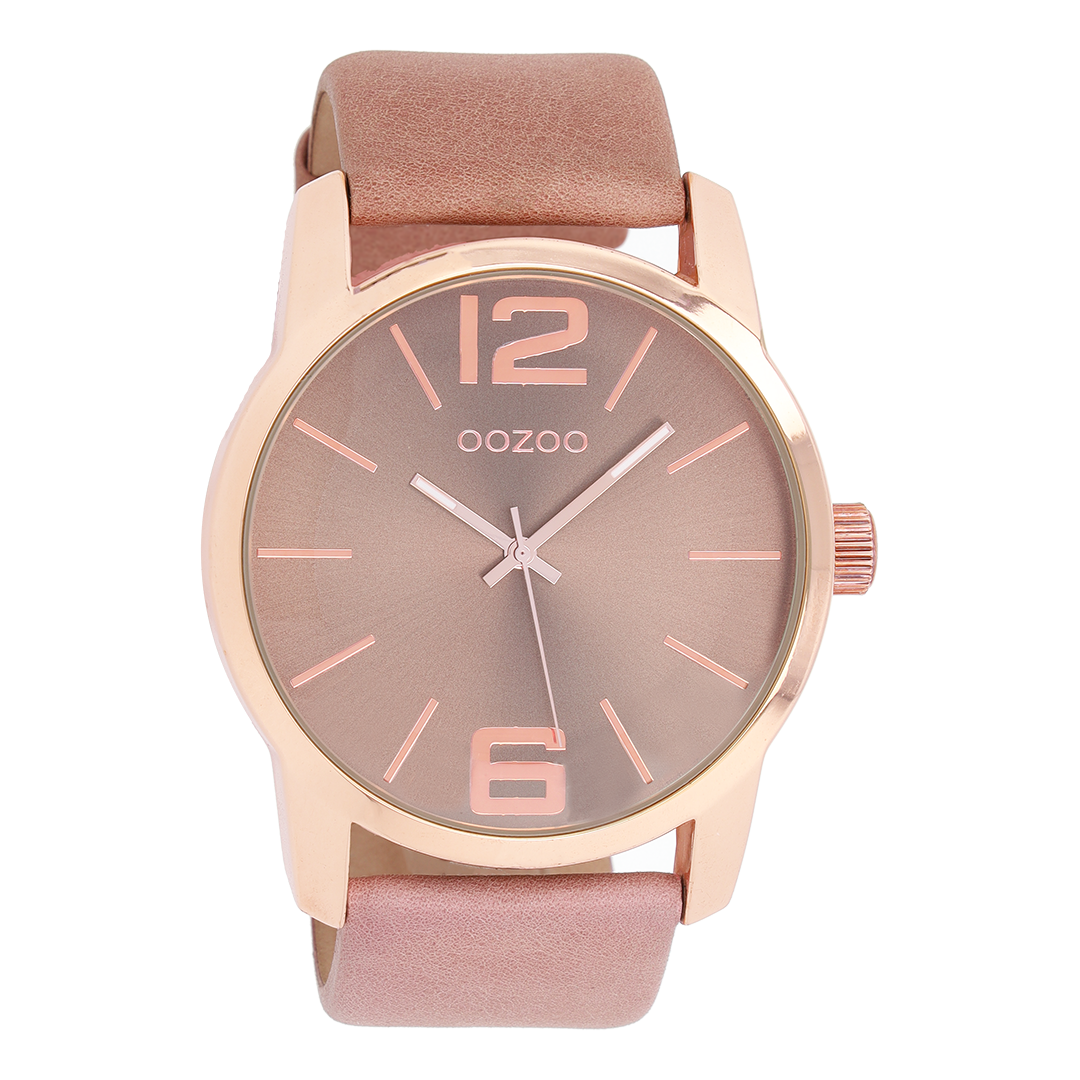 Rose gold coloured OOZOO watch with pink grey leather strap - C9732