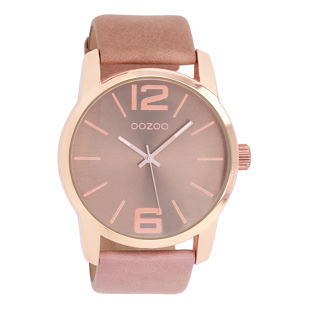 Rosé goudkleurige OOZOO horloge met oud roze leren band - C9732