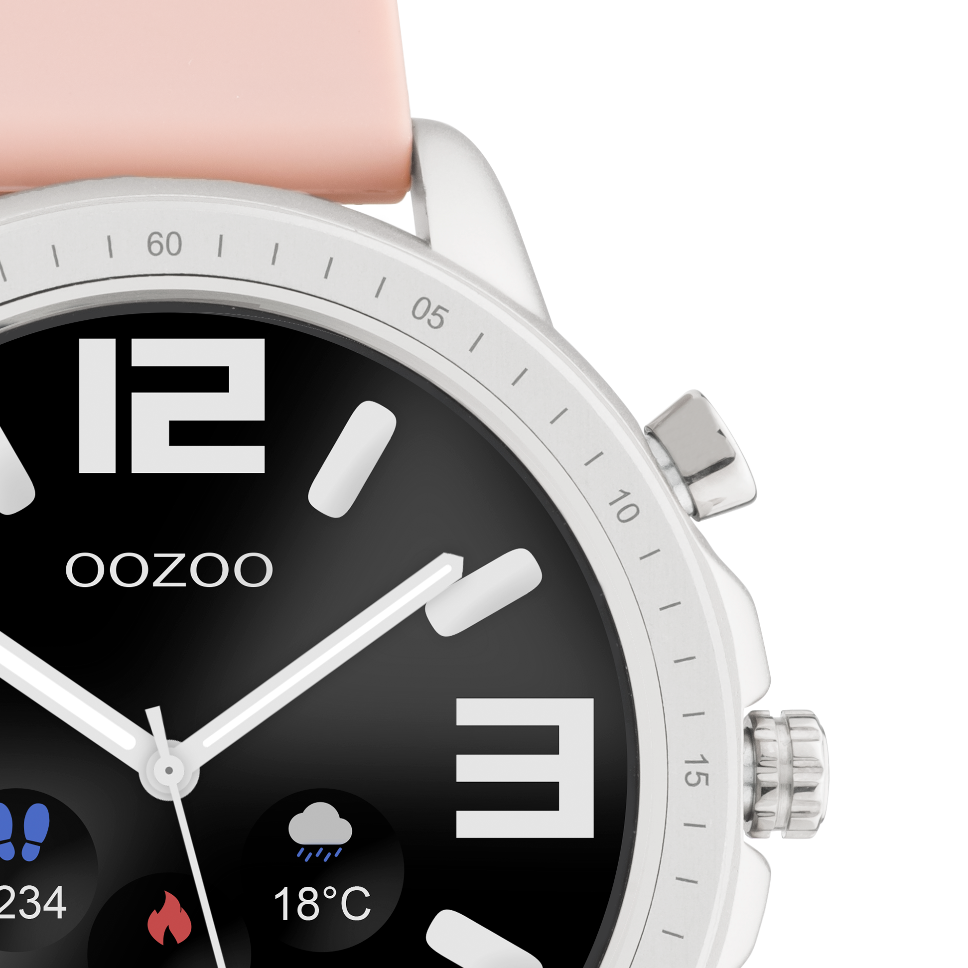 Silver coloured OOZOO smartwatch with pink grey rubber strap - Q00312