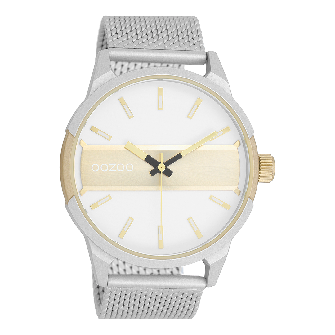 Silver coloured/gold OOZOO watch with silver coloured metal mesh bracelet - C11106