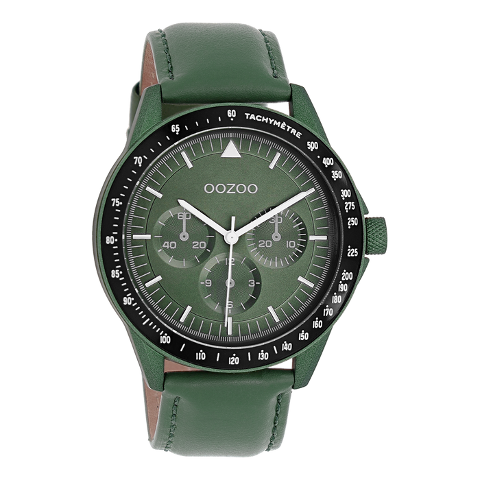 oozoo Donker groene OOZOO horloge met groene leren band C11111