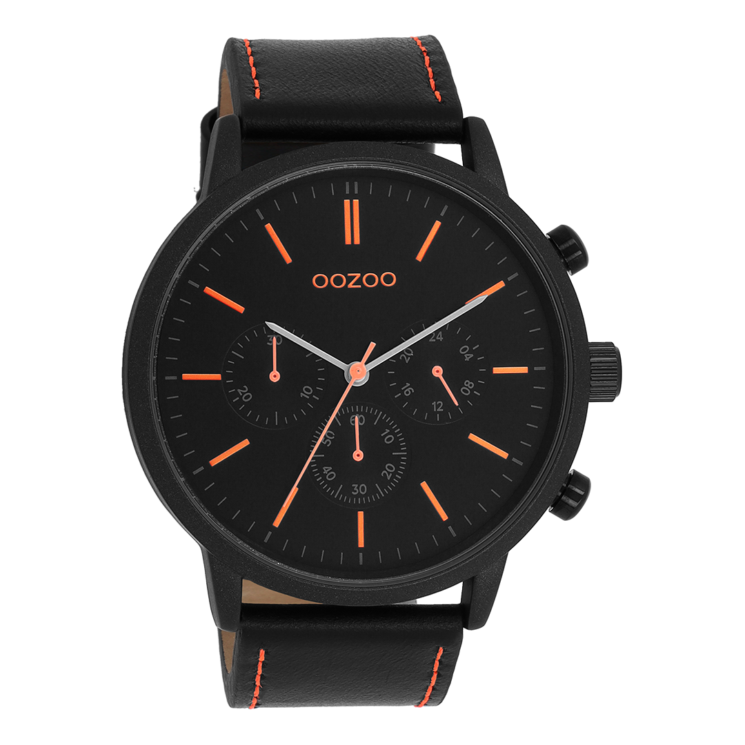 Black OOZOO watch with black leather strap C11209