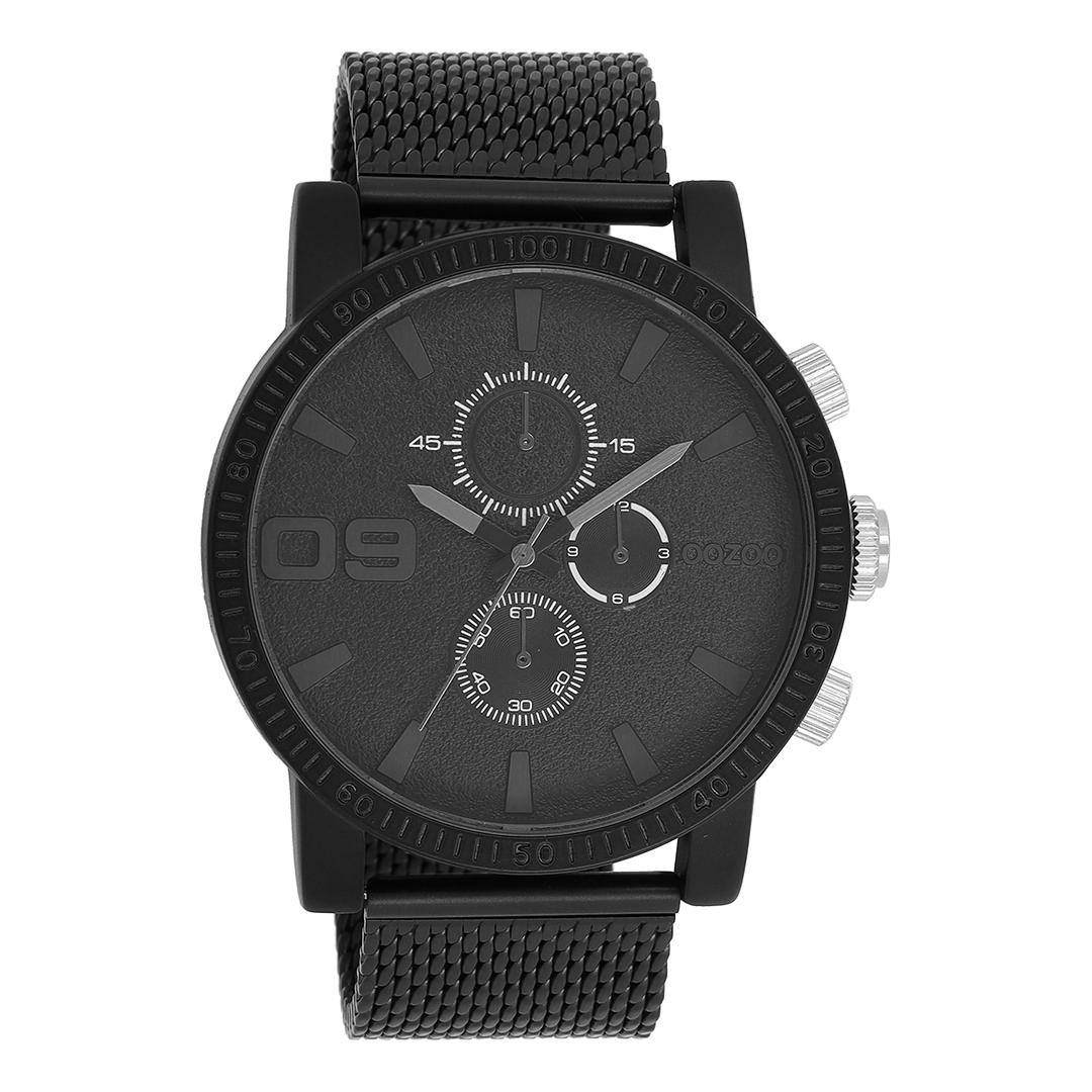 Black OOZOO watch with metal mesh bracelet - C11214