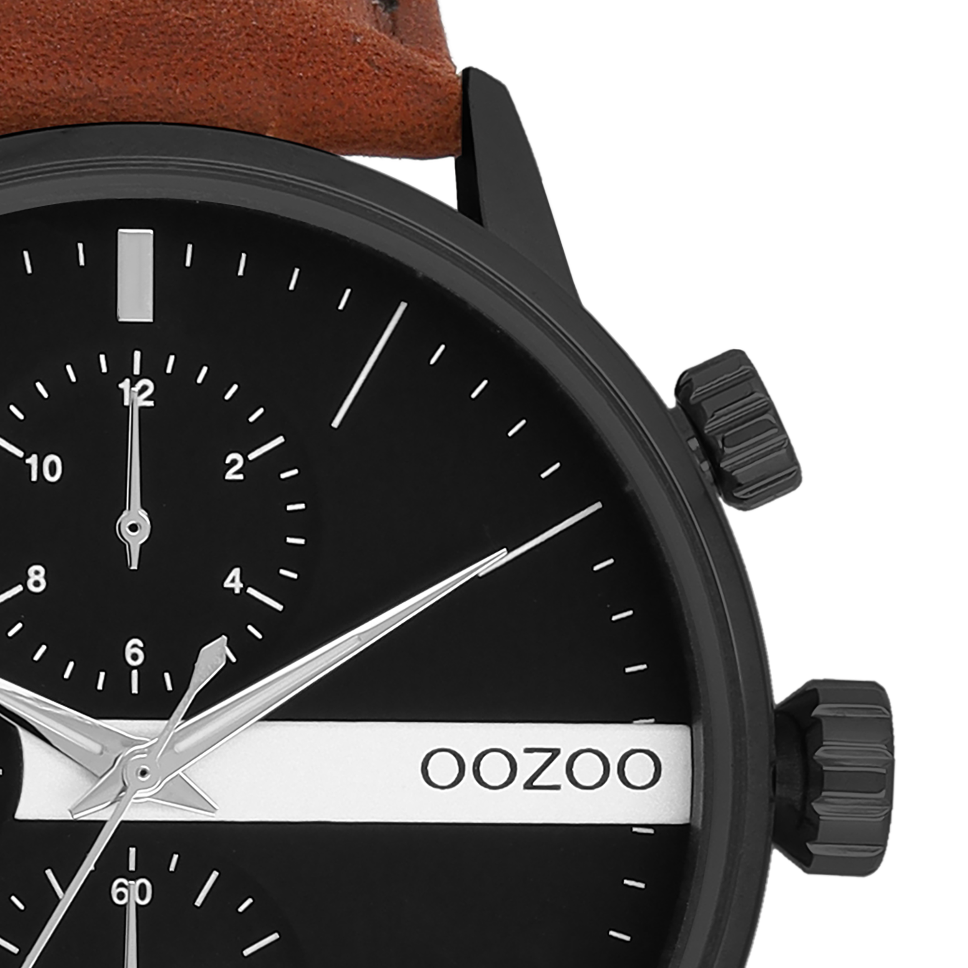 OOZOO Timepieces C11223 zwarte horloge bruine band