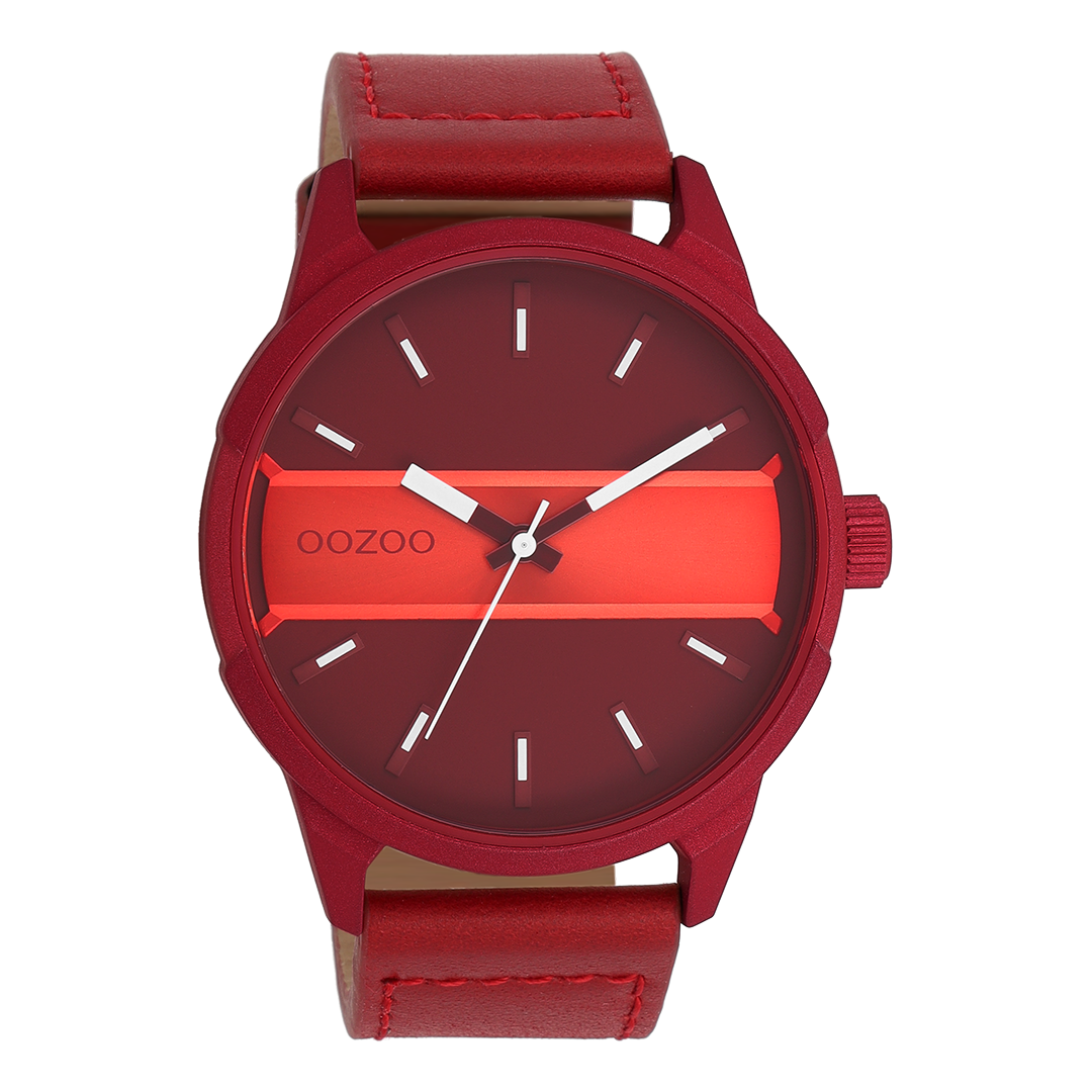 OOZOO Montre en dahlia/ardent rouge avec bracelet en cuir en dahlia rouge - C11231