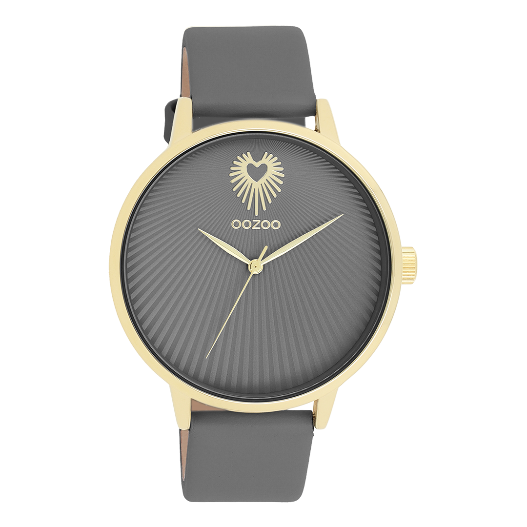 Goudkleurige OOZOO horloge met rook grijze leren band - C11244