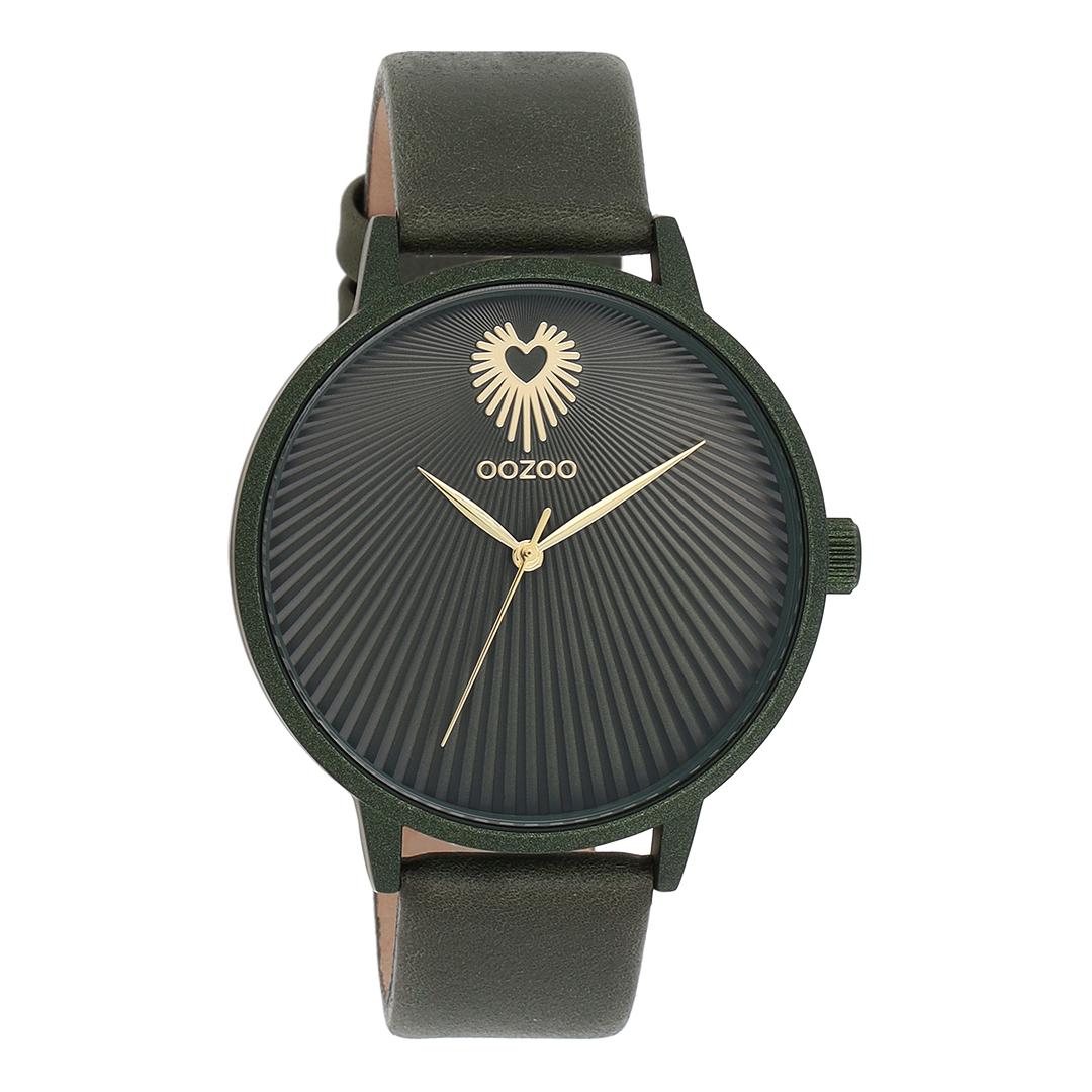 Bos groene OOZOO horloge met leren band - C11248