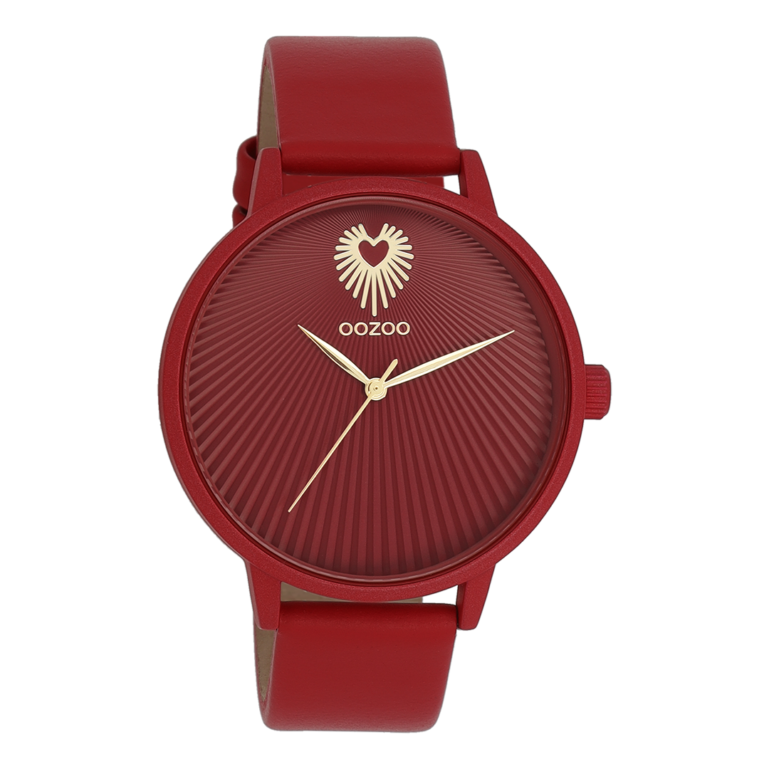 Dahlia rood OOZOO horloge met leren band - C11249