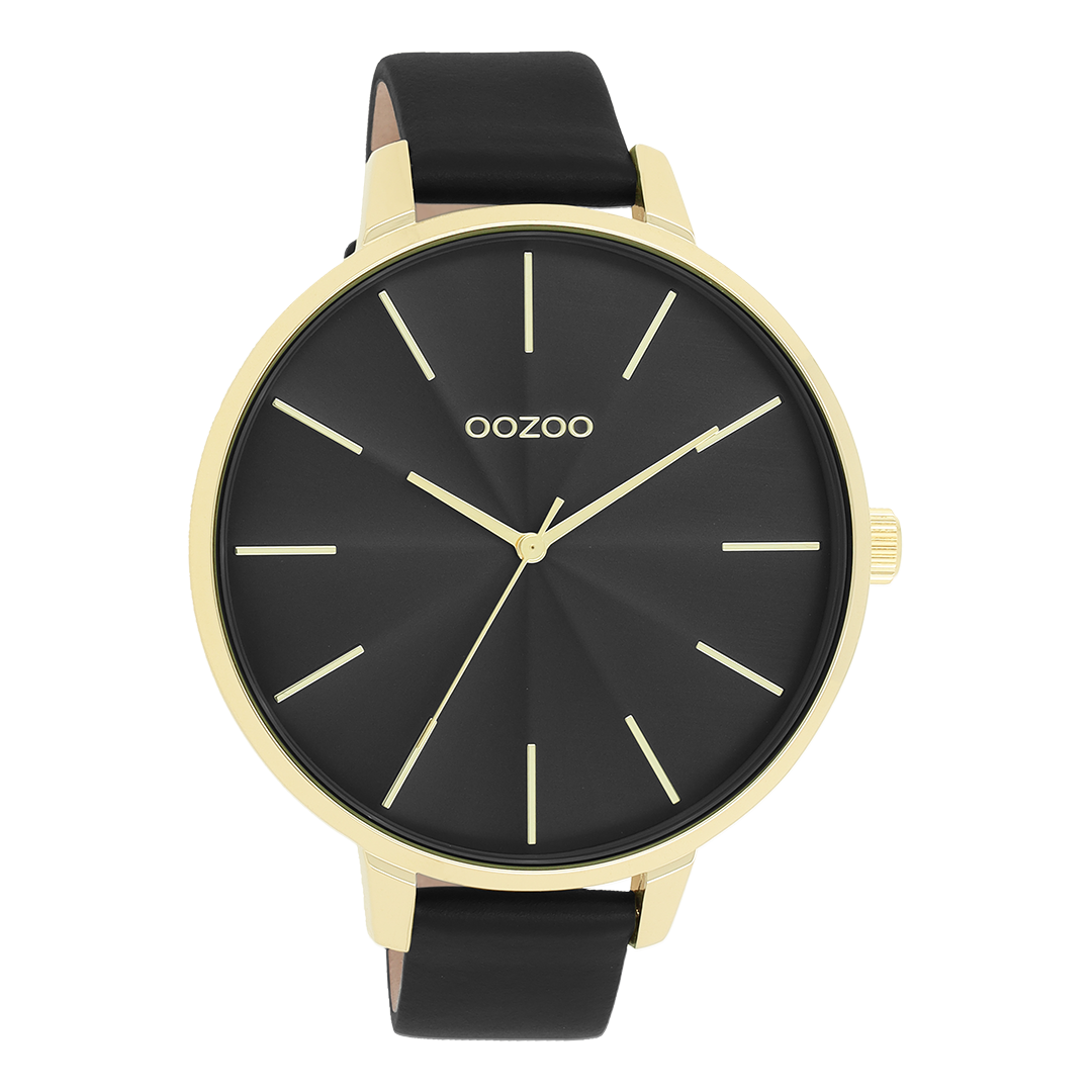 Gold coloured OOZOO watch with black leather strap C11259
