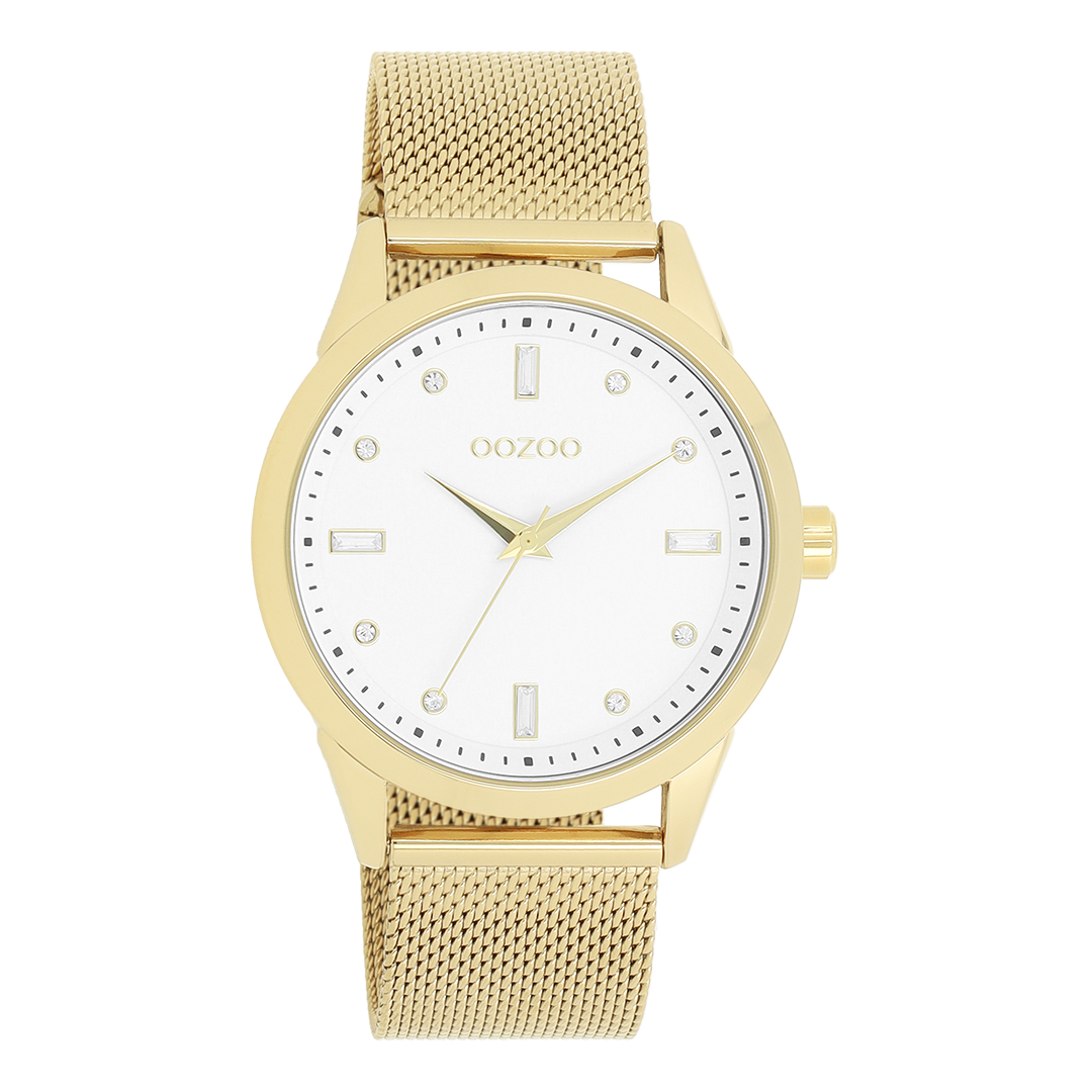 Goudkleurige OOZOO horloge met metalen mesh armband - C11282