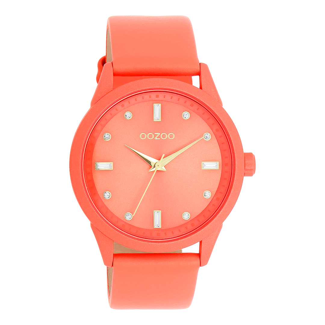 Pink shell coloured OOZOO watch with leather strap - C11285