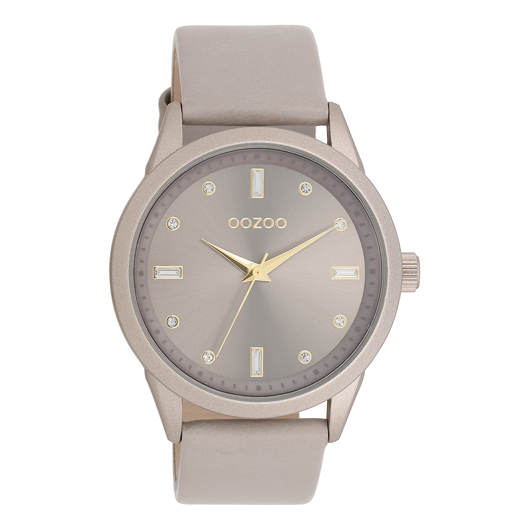 Taupe OOZOO horloge met taupe leren band C11287
