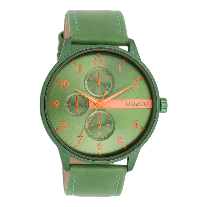 oozoo Groene OOZOO horloge met leren band C11308 Goedkope