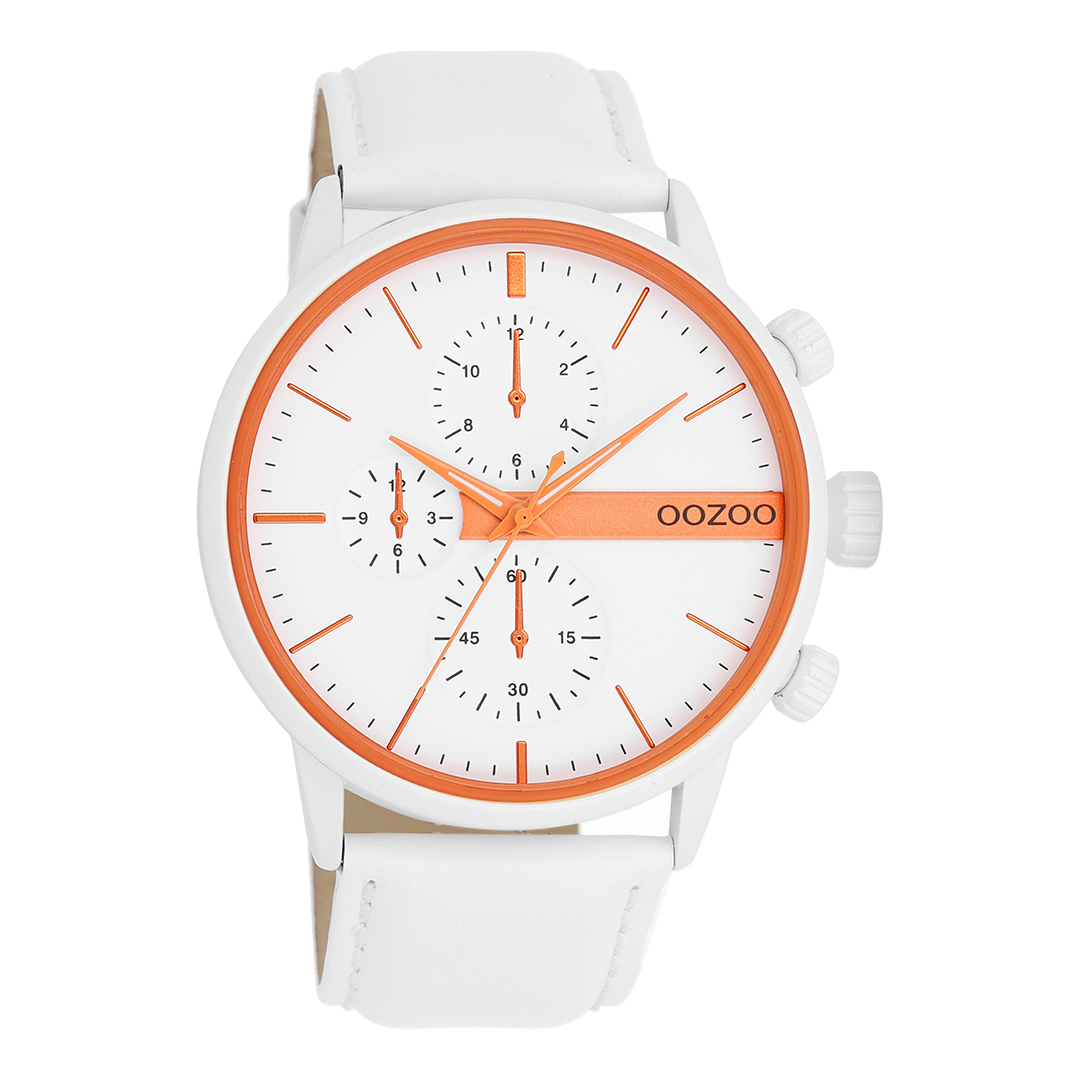 White OOZOO watch with leather strap - C11314