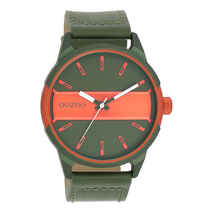 oozoo Groen/fluo oranje OOZOO horloge met groene leren band