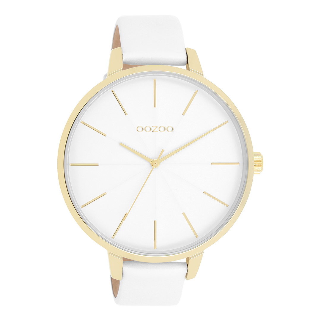 OOZOO Montre en couleur or avec bracelet en cuir en blanc - C11346