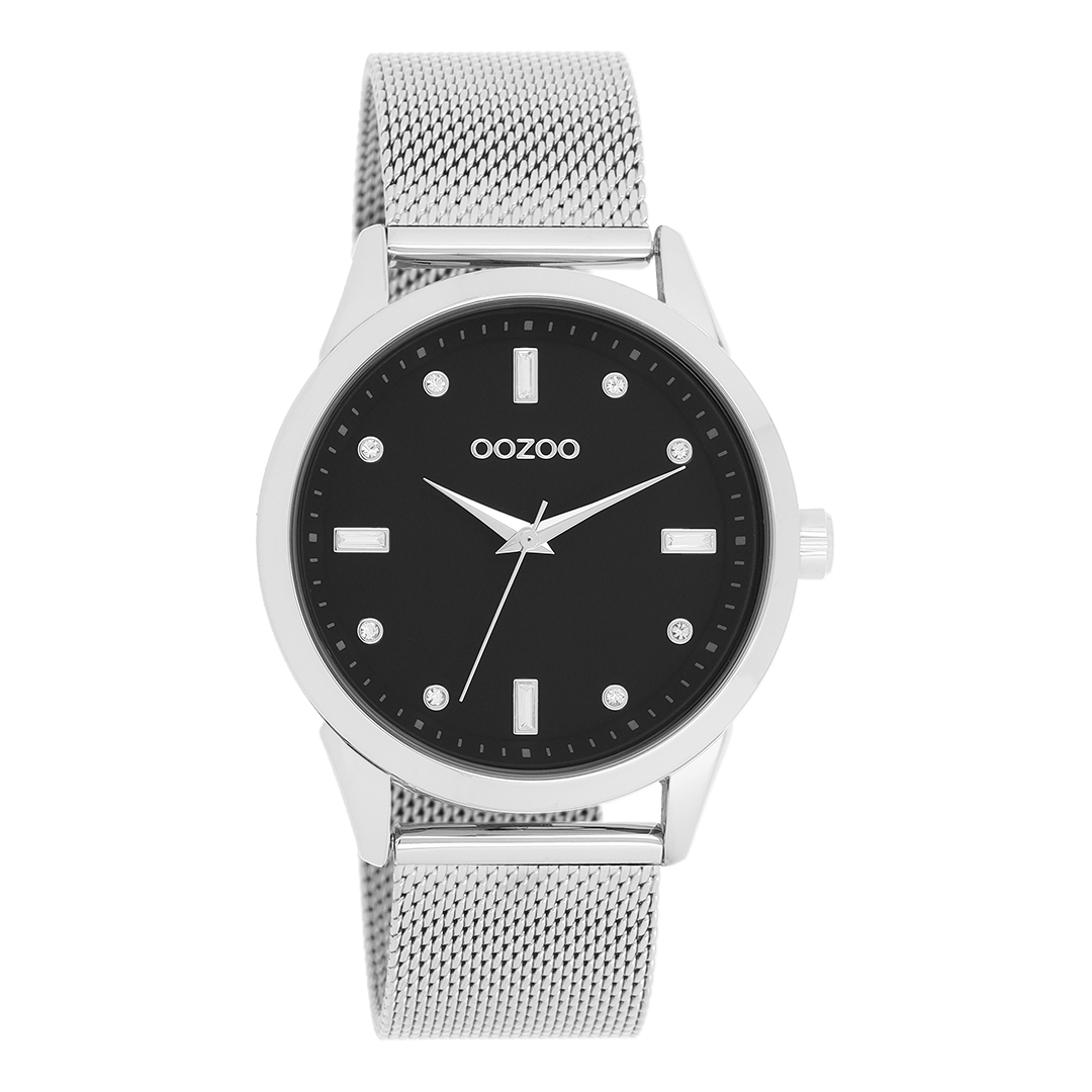 Zilverkleurige OOZOO horloge met metalen mesh armband - C11356