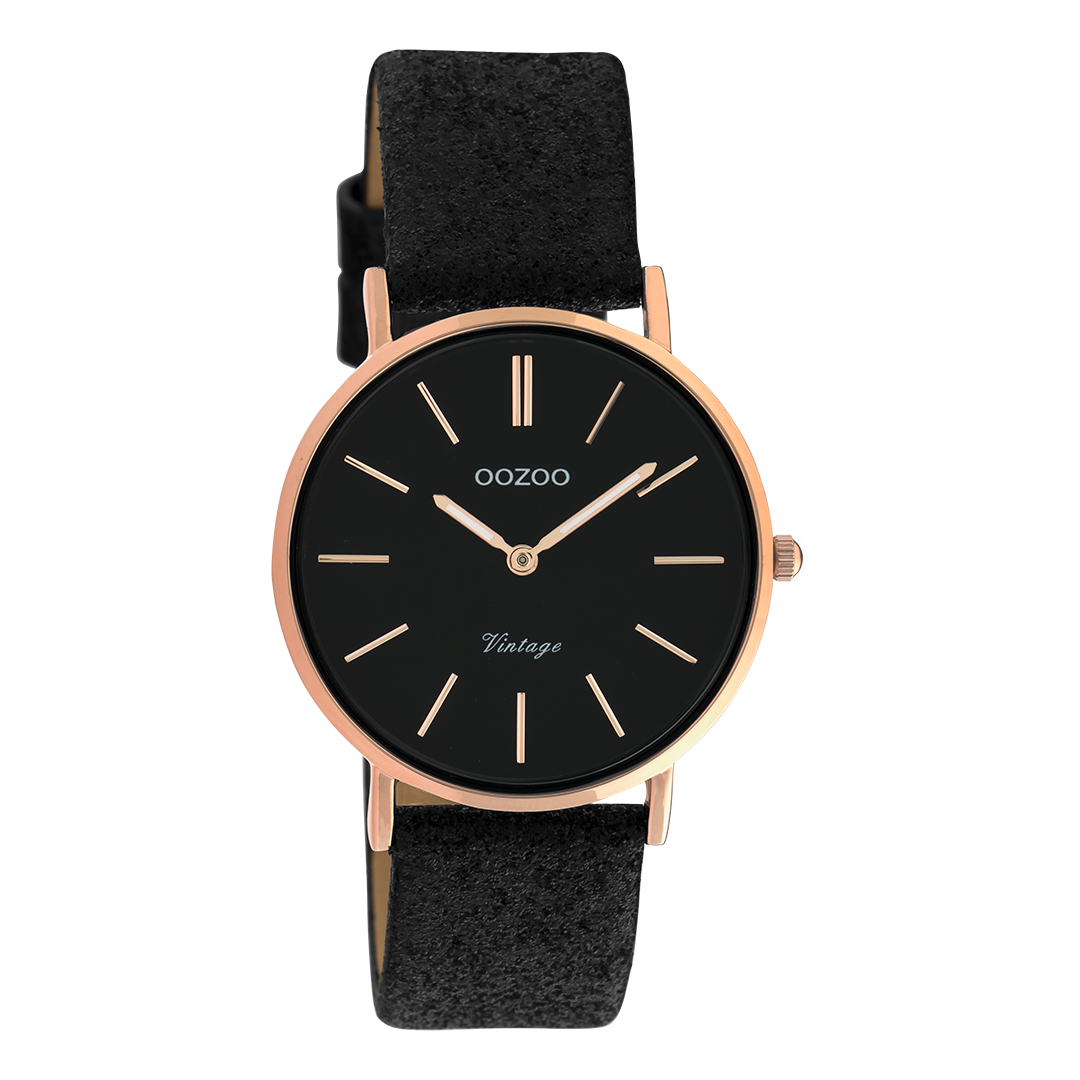 Rosé goudkleurige OOZOO horloge met zwarte leren band - C20159
