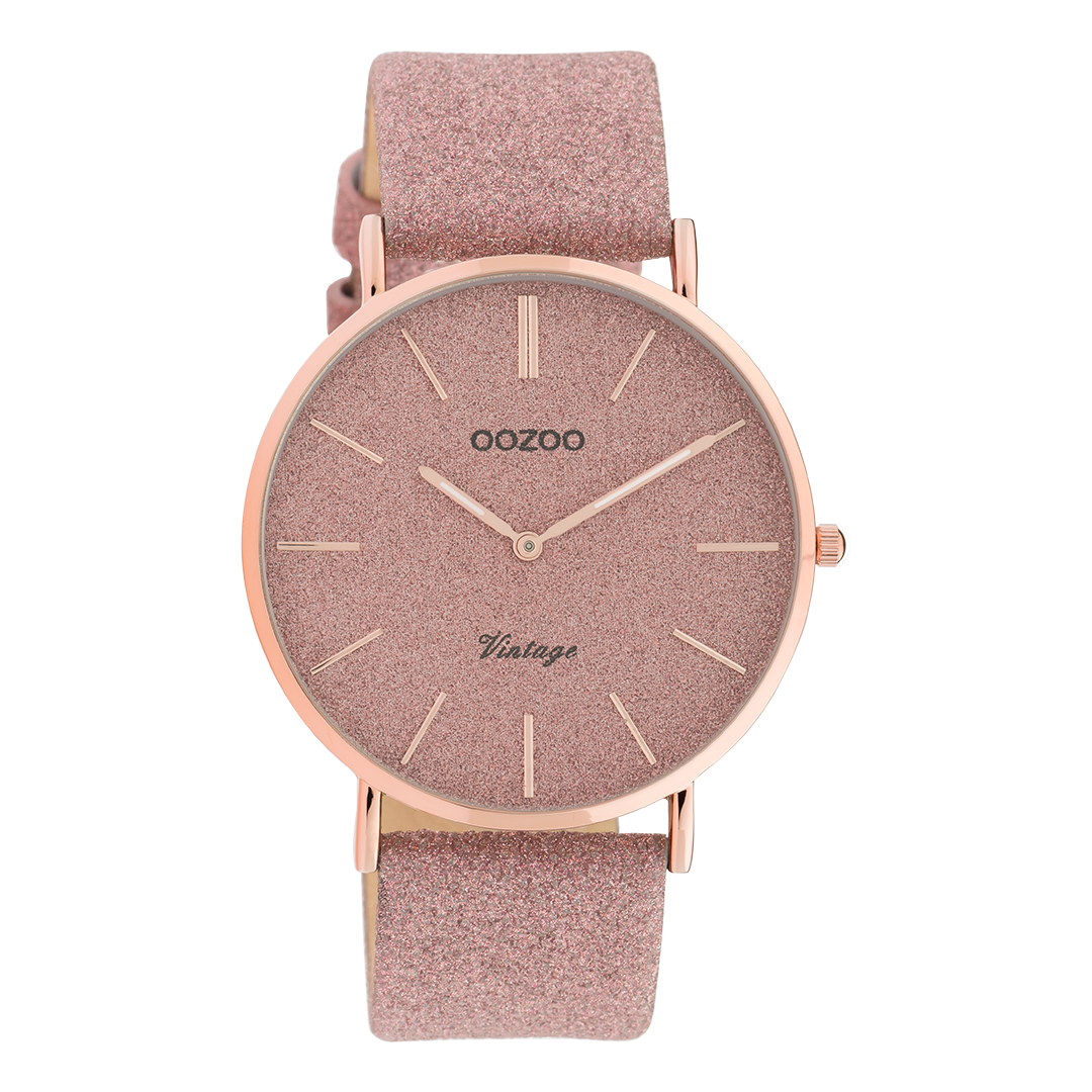 Rose gold coloured OOZOO watch with old pink leather strap C20161