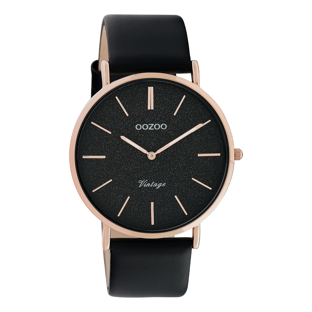 Rose gold coloured OOZOO watch with black leather strap - C20169