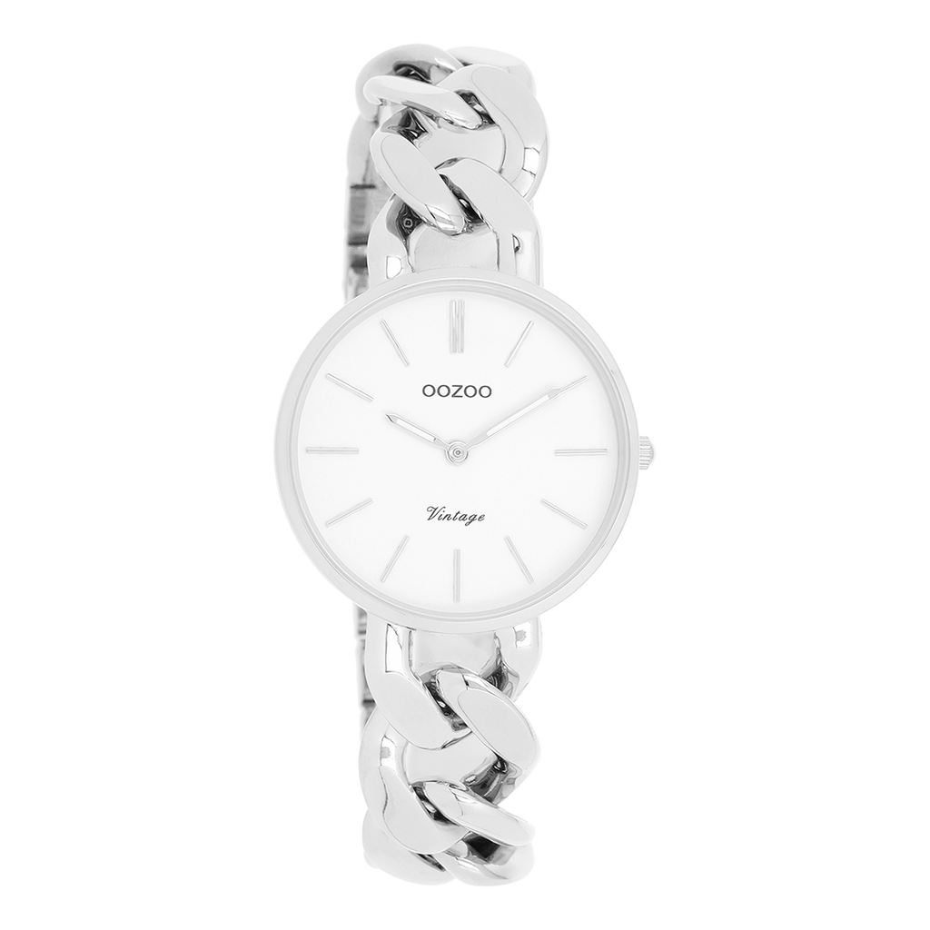 Oozoo Vintage dameshorloge - polshorloge dames met 20 mm leren armband - analoog dameshorloge in rond, donkerblauw/zilverkleurig, Riemen Oozoo Vintage dameshorloge - polshorloge dames met 20 mm leren armband - analoog dameshorloge in rond, donkerblauw/zilverkleurig, Riemen