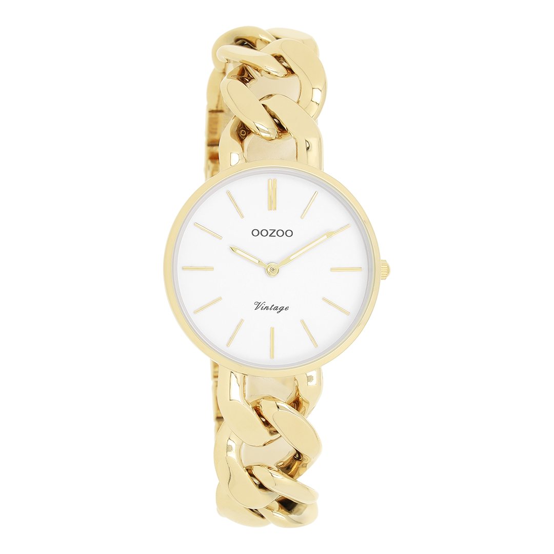 Goudkleurige OOZOO horloge met goudkleurige grove schakelarmband C20357