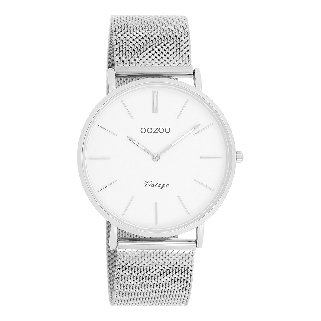 Zilverkleurige OOZOO horloge met metalen mesh armband - C9901